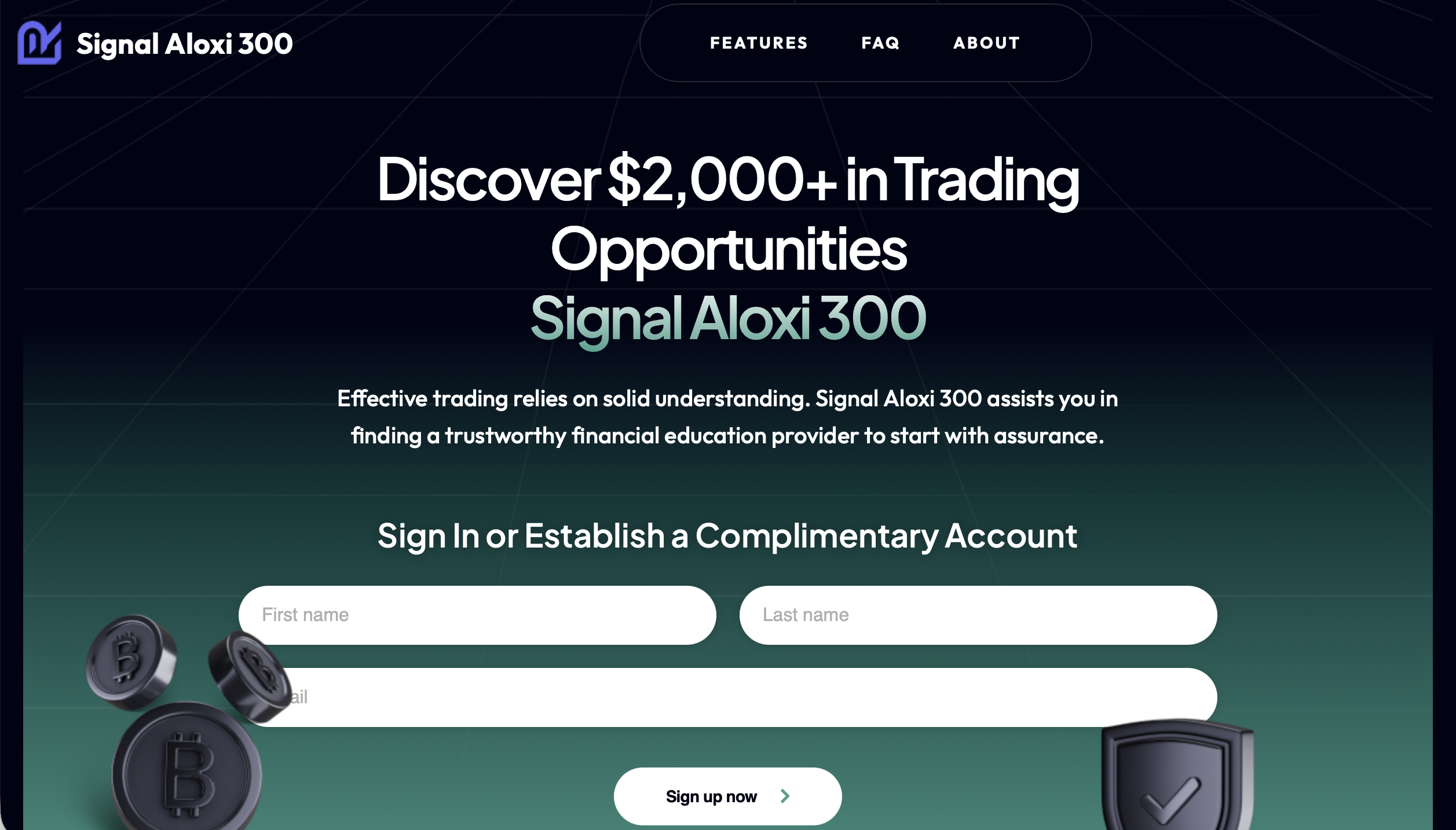 Screenshot of the fraudulent trading platform Signal Aloxi 300, showcasing its misleading marketing.
