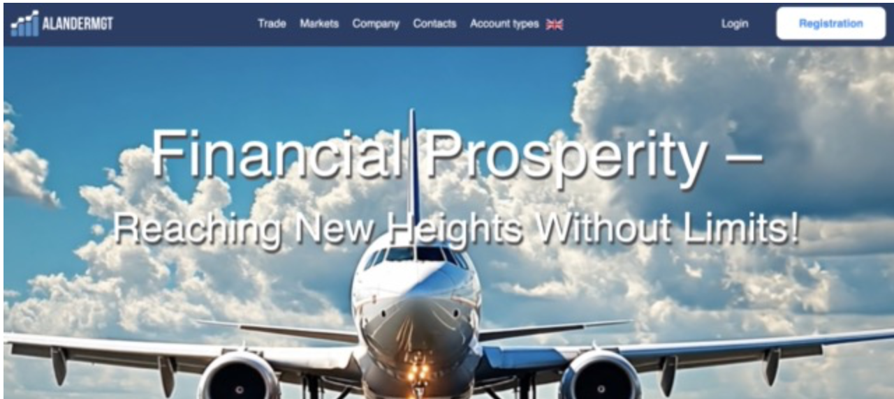 alandmgt Screenshot of the fraudulent trading platform Alander Management, showcasing its misleading marketing.