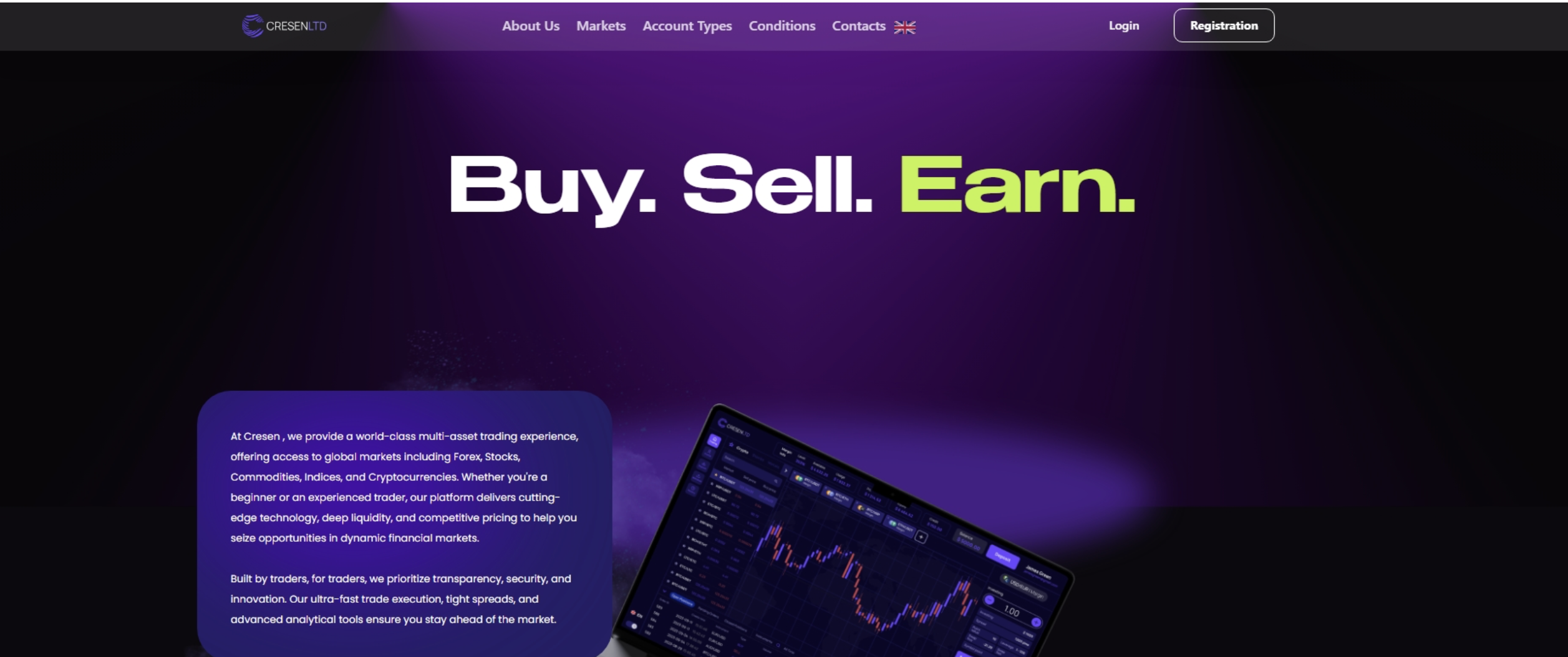 CresenLTD Screenshot of the fraudulent trading platform CresenLTD , showcasing its misleading marketing.