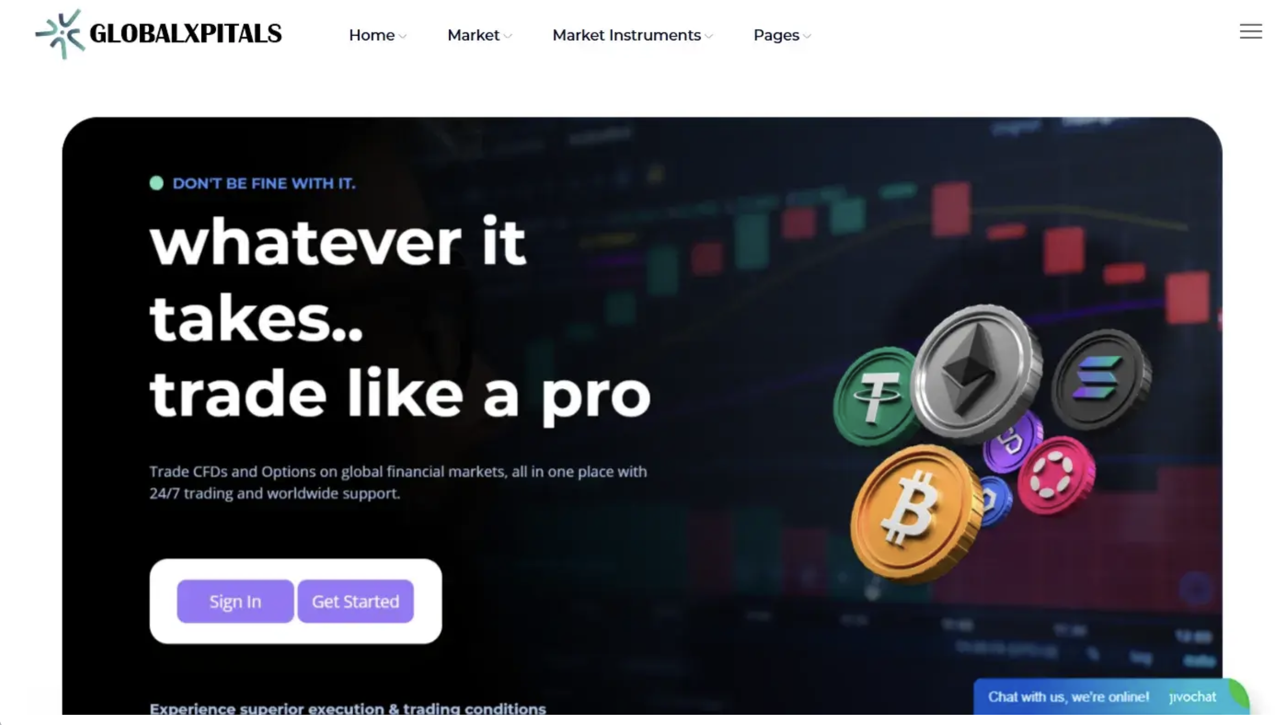 globalxpitals Screenshot of the fraudulent trading platform Global Xpitals, showcasing its misleading marketing.