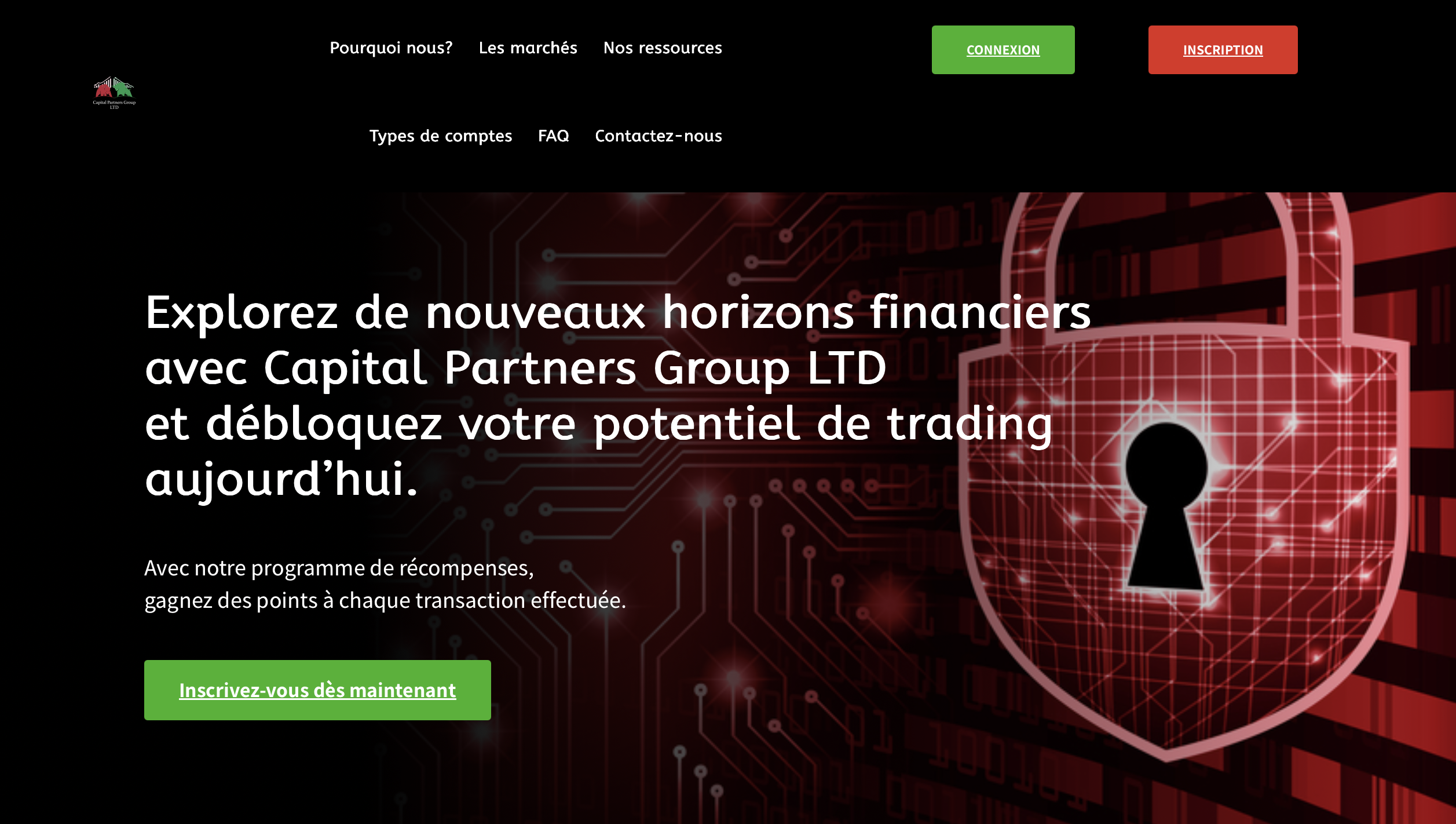 cpg-ltd Screenshot of the fraudulent trading platform Capital Partners Group, showcasing its misleading marketing.