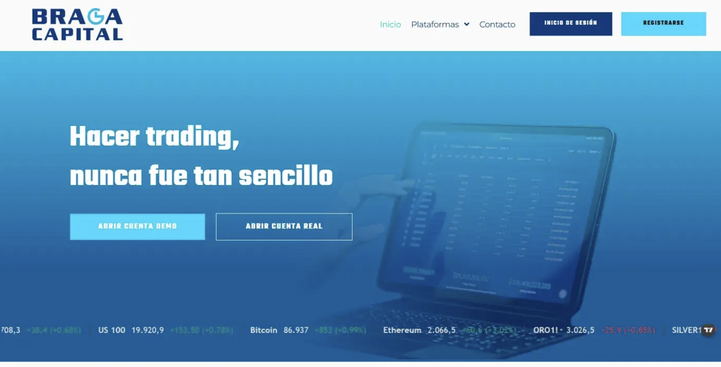 BragaCapital Screenshot of the fraudulent trading platform Braga Capital, showcasing its misleading marketing.