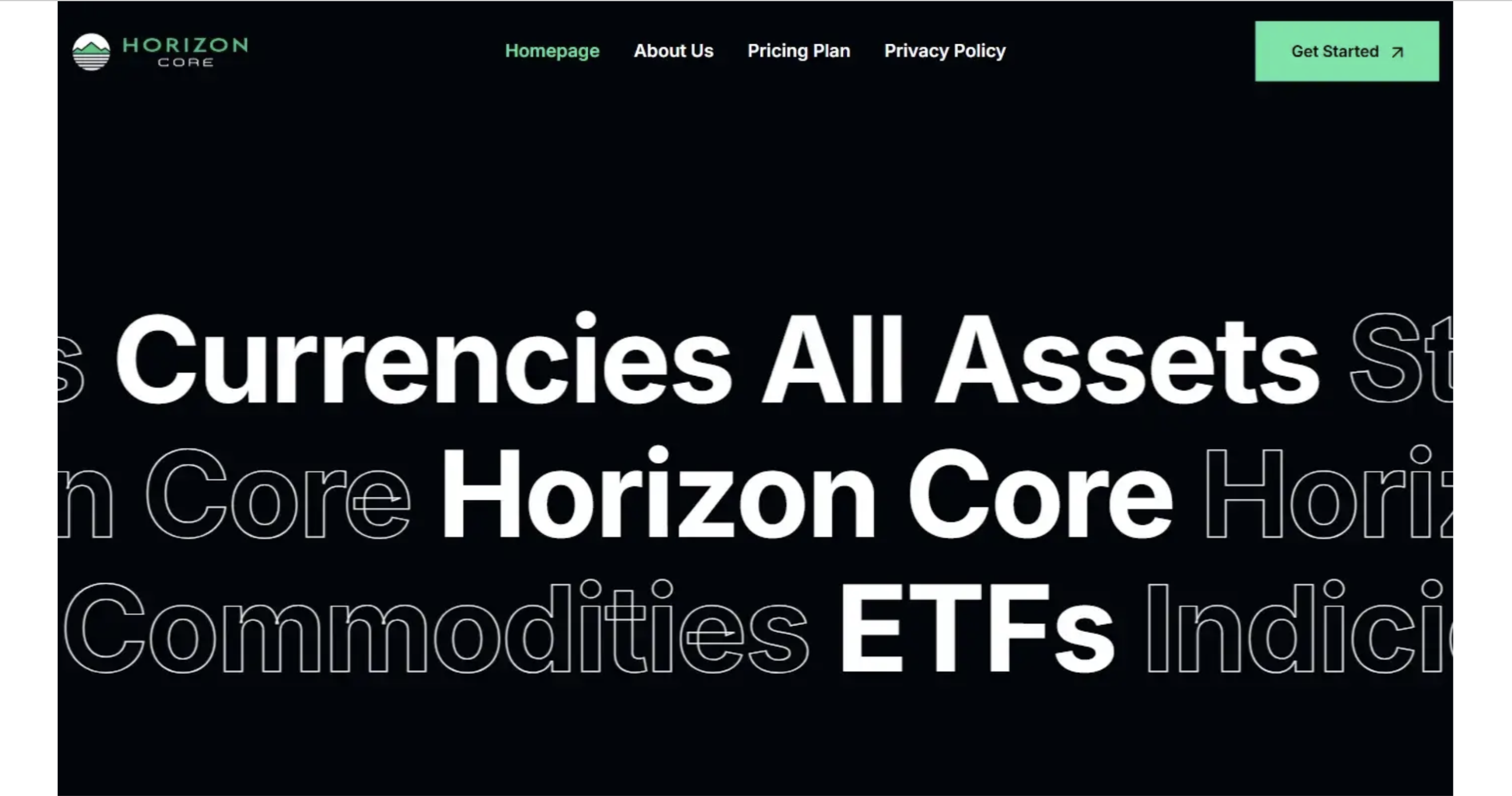 Screenshot of Horizon-CoreLtd.com homepage displaying investment offers and highlighting potential risks and lack of transparency.