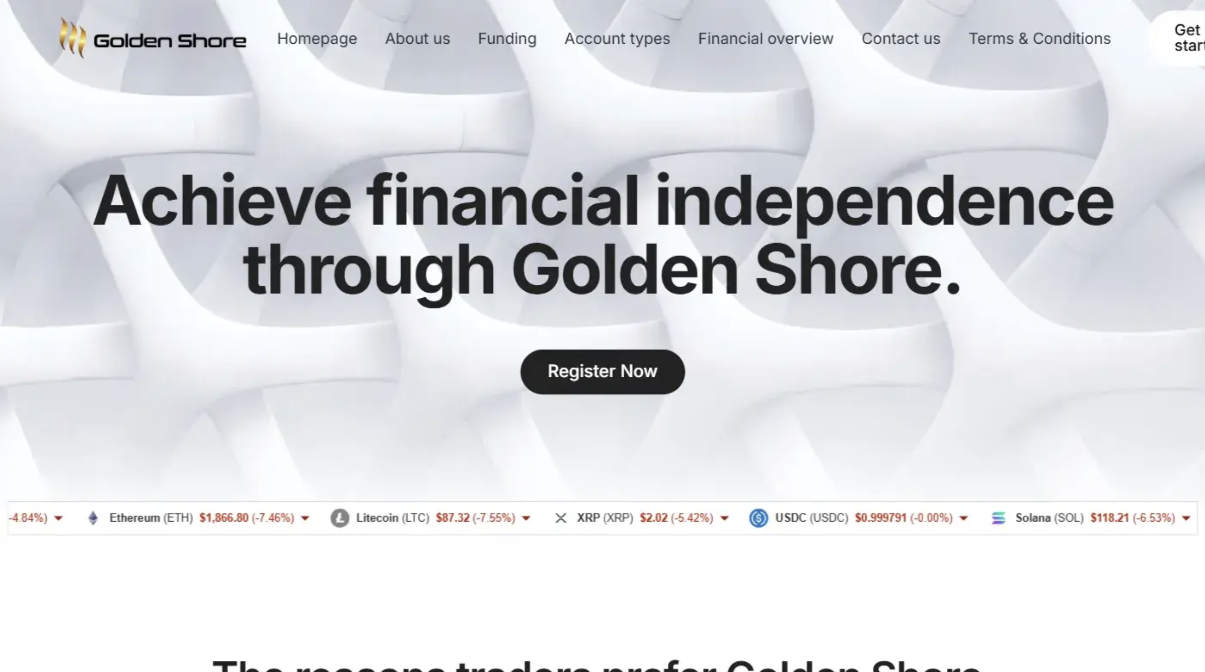 Warning sign about Goldenshore.ltd, highlighting risks and potential scams related to the investment platform.