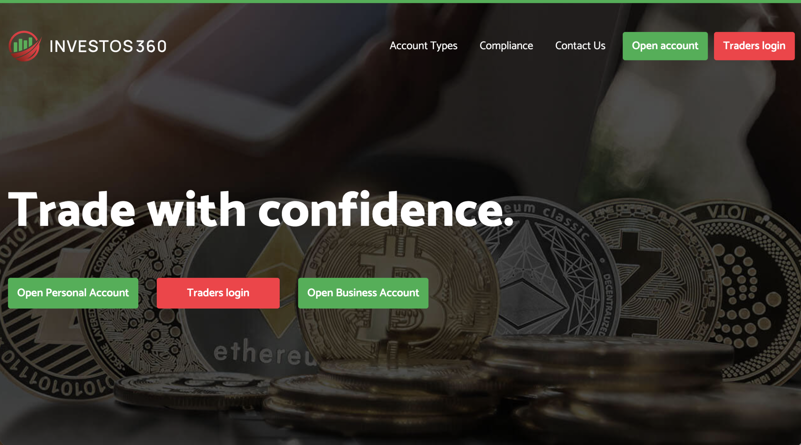 Screenshot of Investos360.com homepage showing misleading investment promises and lack of clear company information.