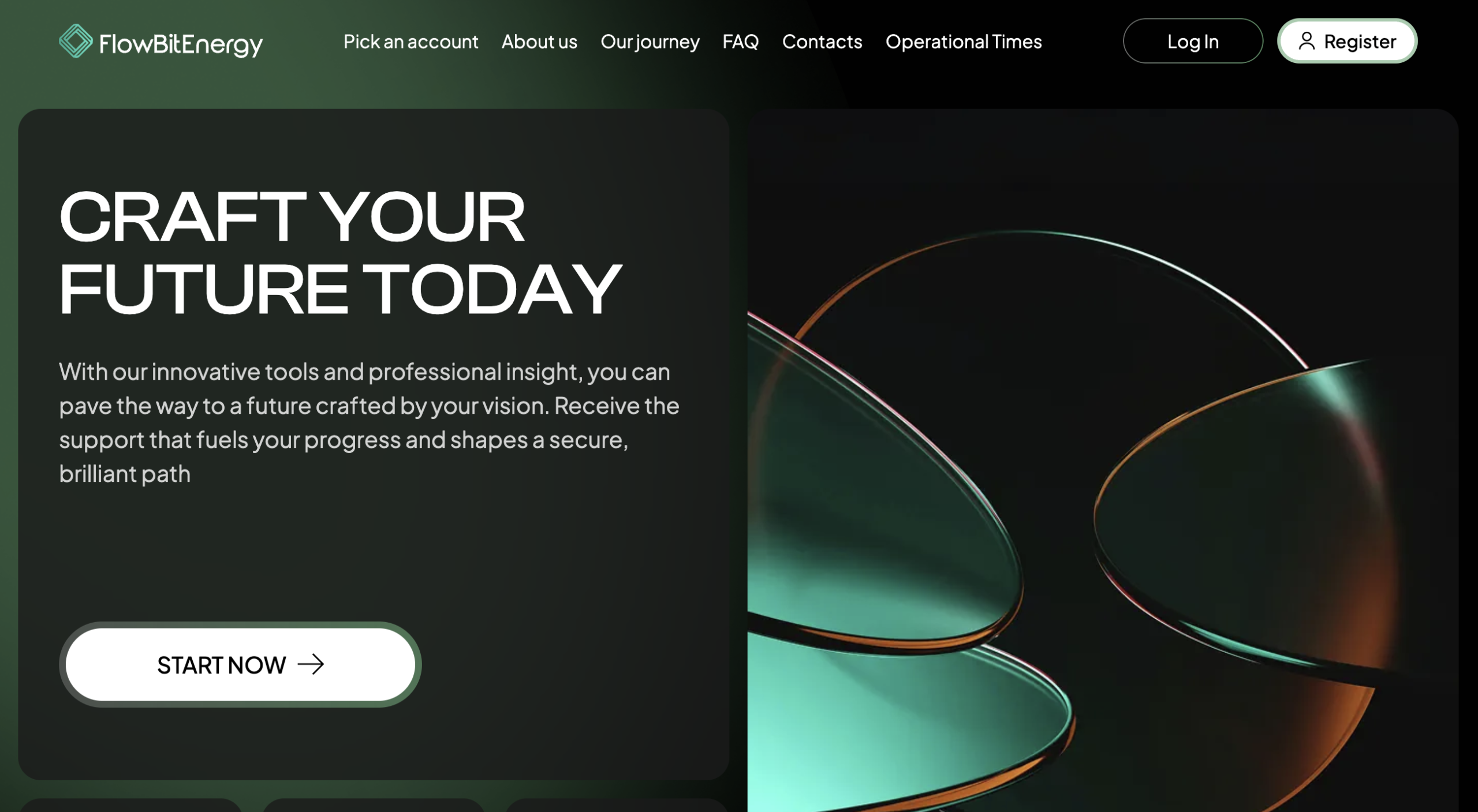Screenshot of FlowBitEnergy.com homepage showing energy service options and user interface