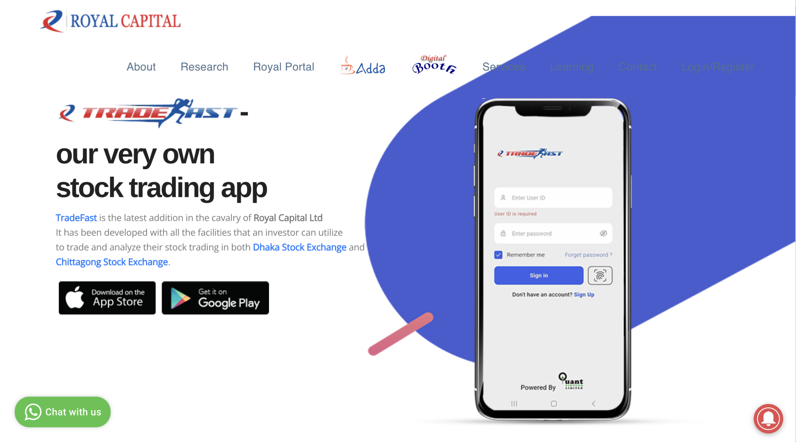 Screenshot of RoyalCapitalBD.com website highlighting investment offers and warning signs about lack of regulation and withdrawal issues.