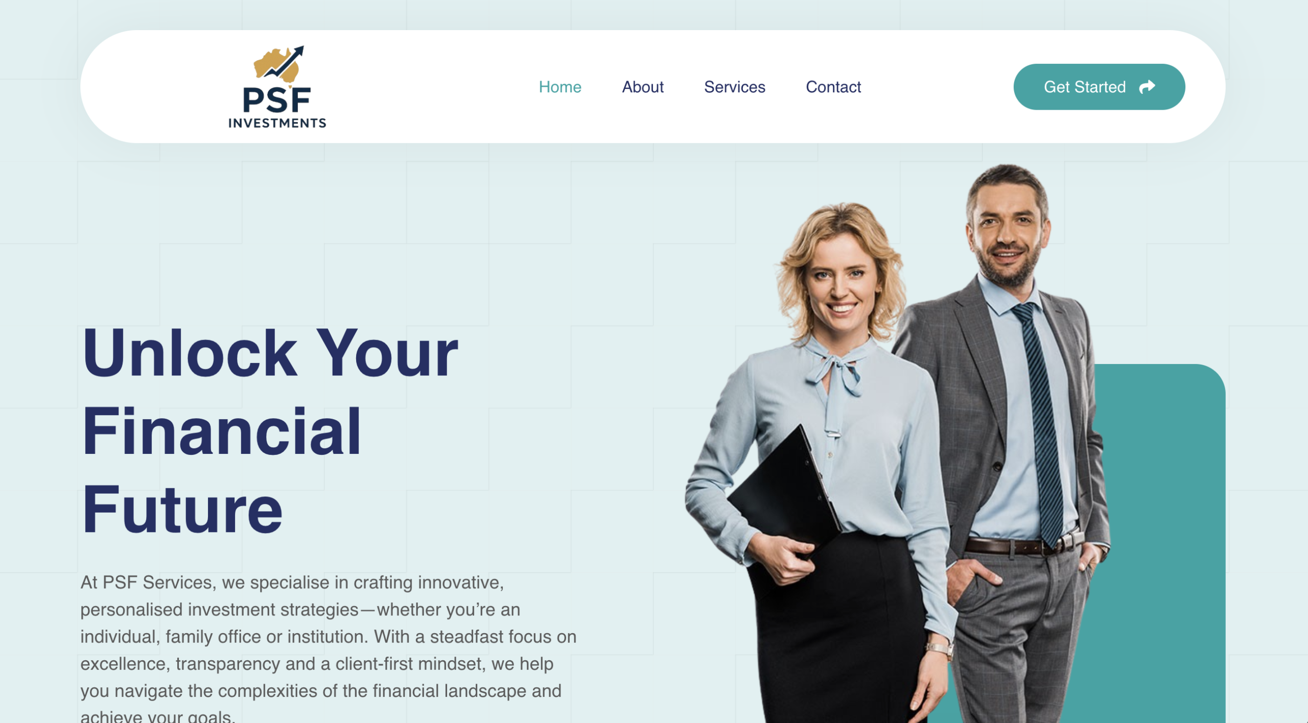 PSFInvestments.com homepage view