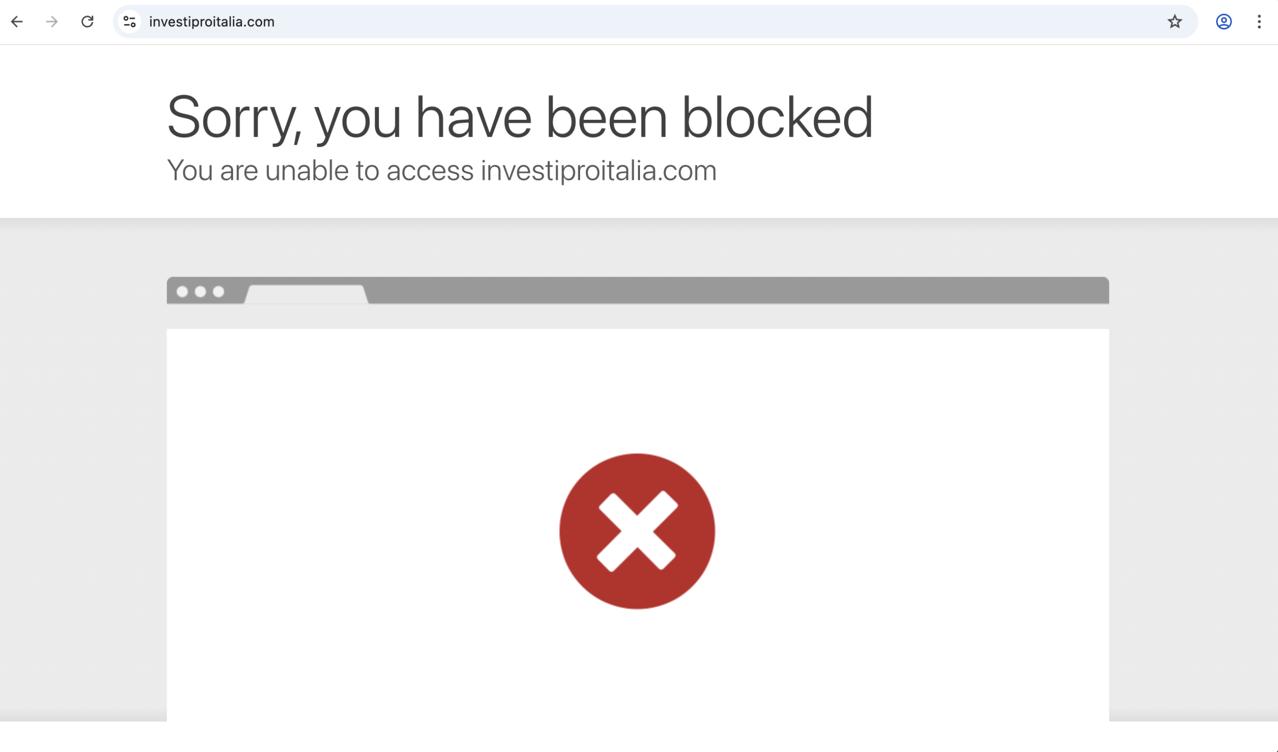 Warning sign for Investipro Italia platform.