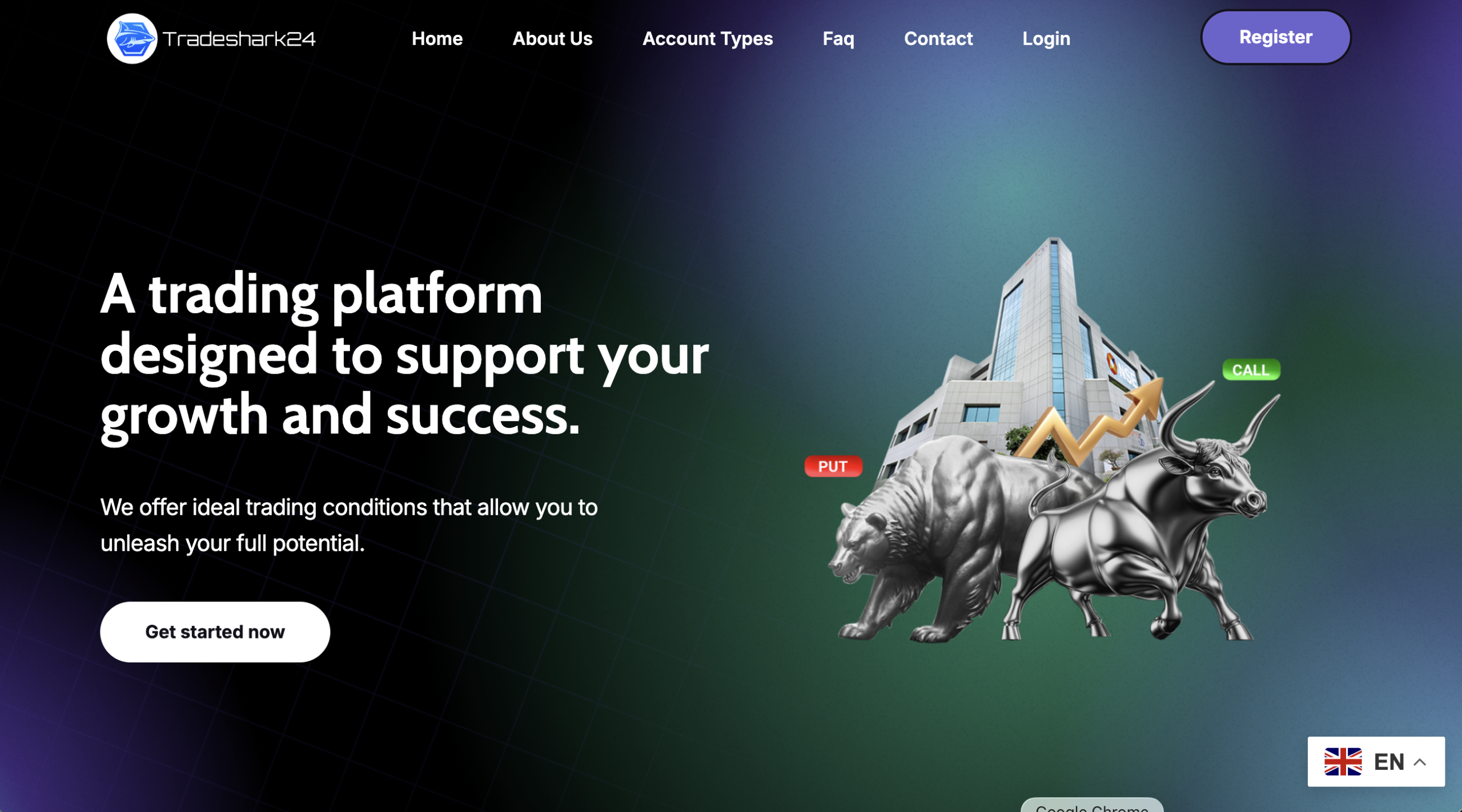 Warning sign for TradeShark24 platform.