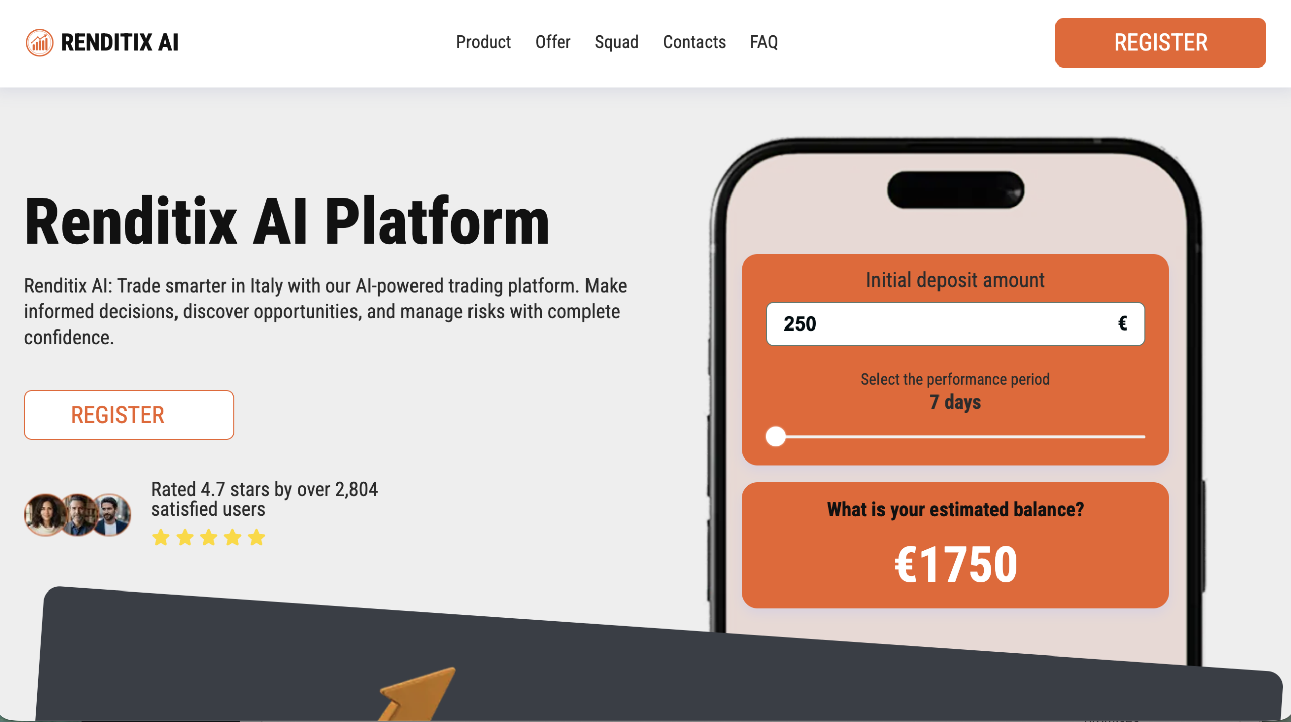 Screenshot of Renditix-ai.net homepage showing AI trading platform interface.