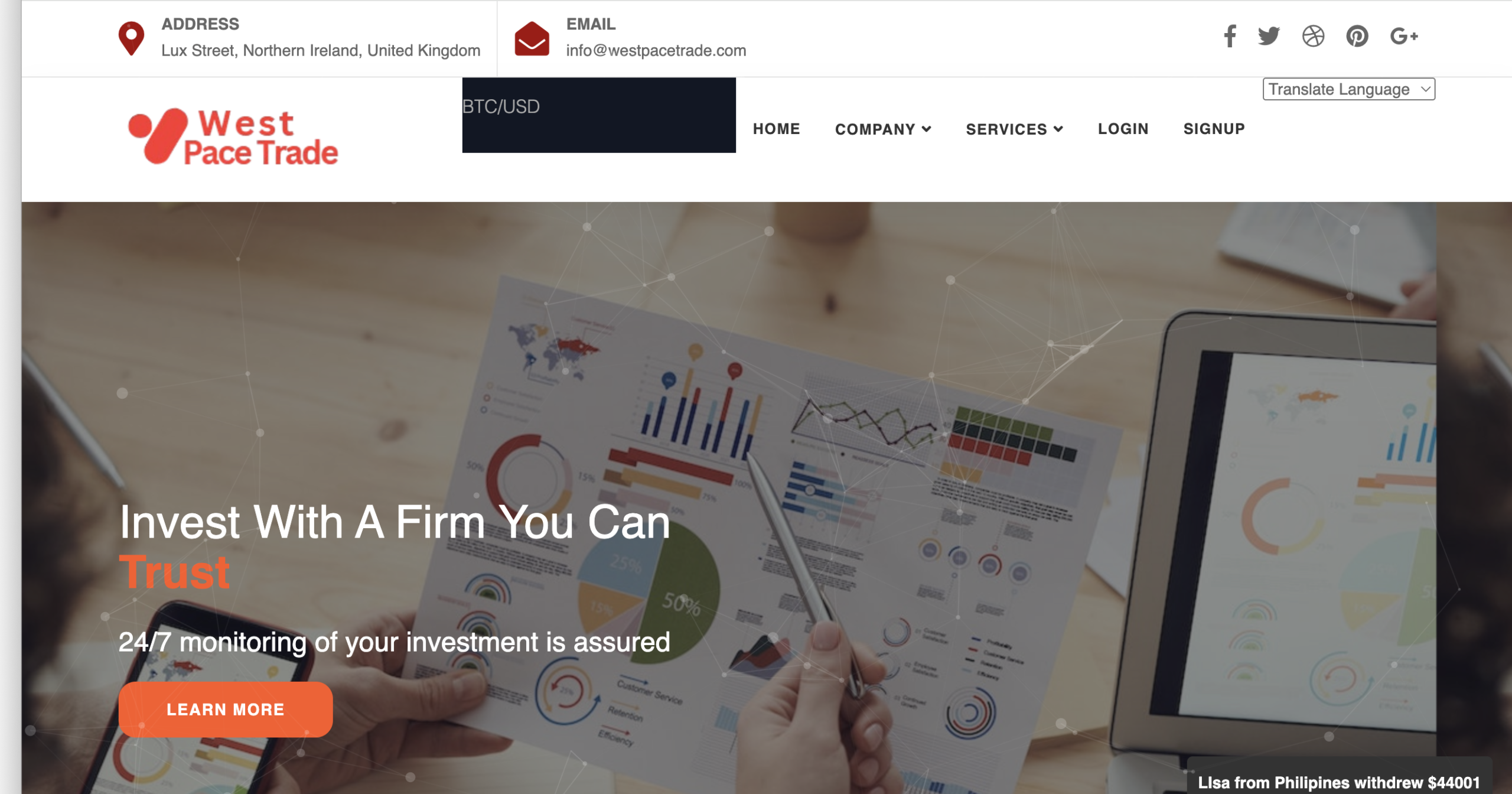 Logo of Westpacetrade.com with trading graphics.