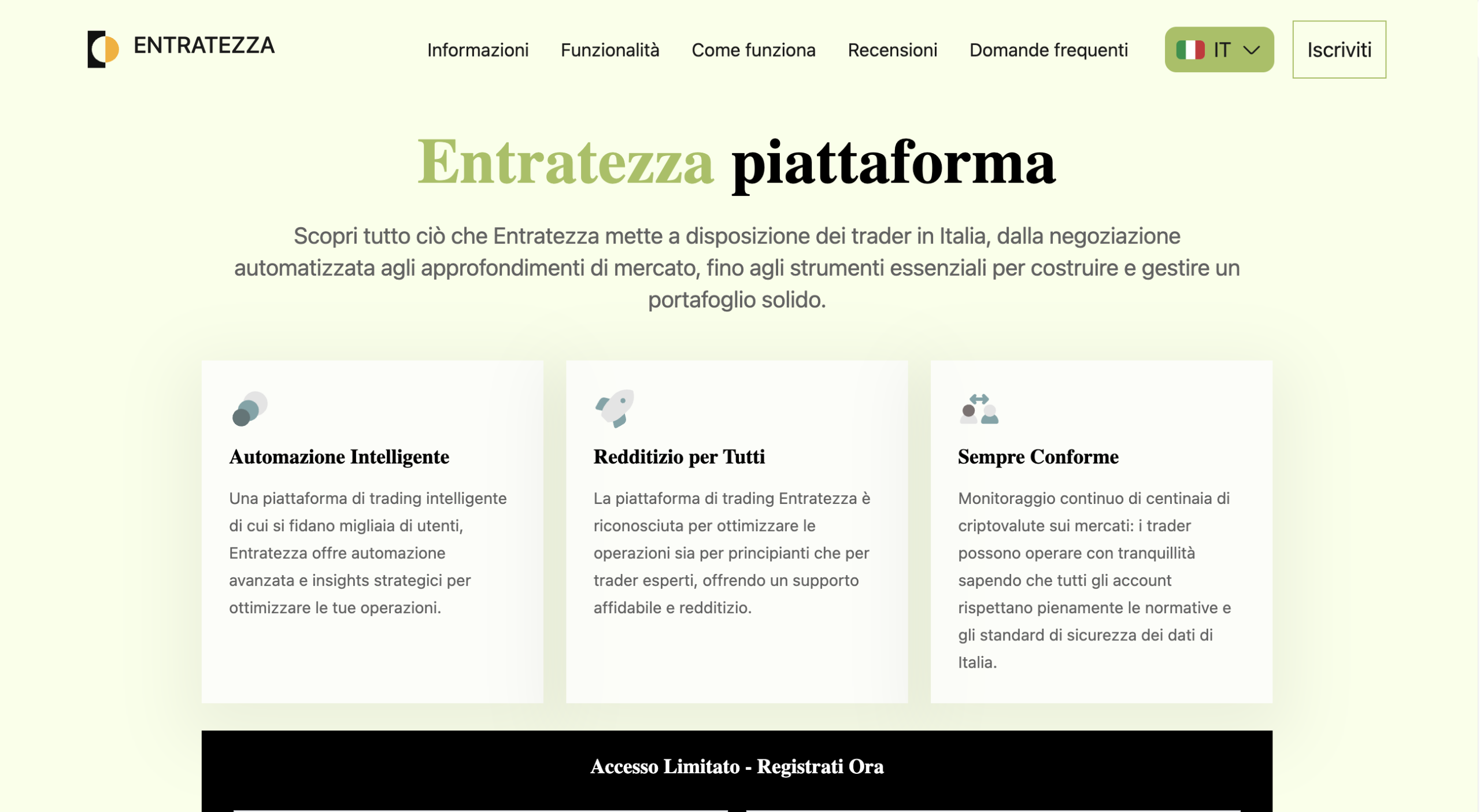 Screenshot of the Entratezza website homepage, showcasing its investment offerings and user-friendly interface design.