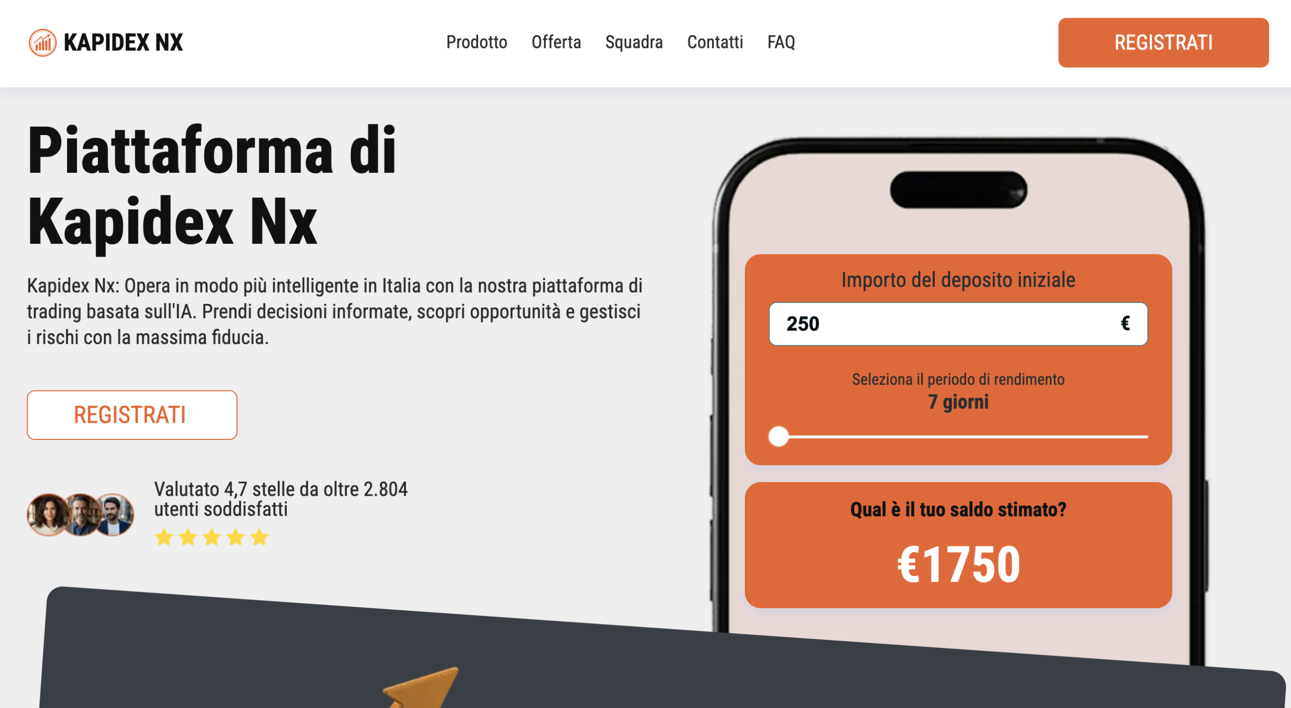 Screenshot of the KapidexNX website homepage, featuring its investment offerings and user-friendly interface design