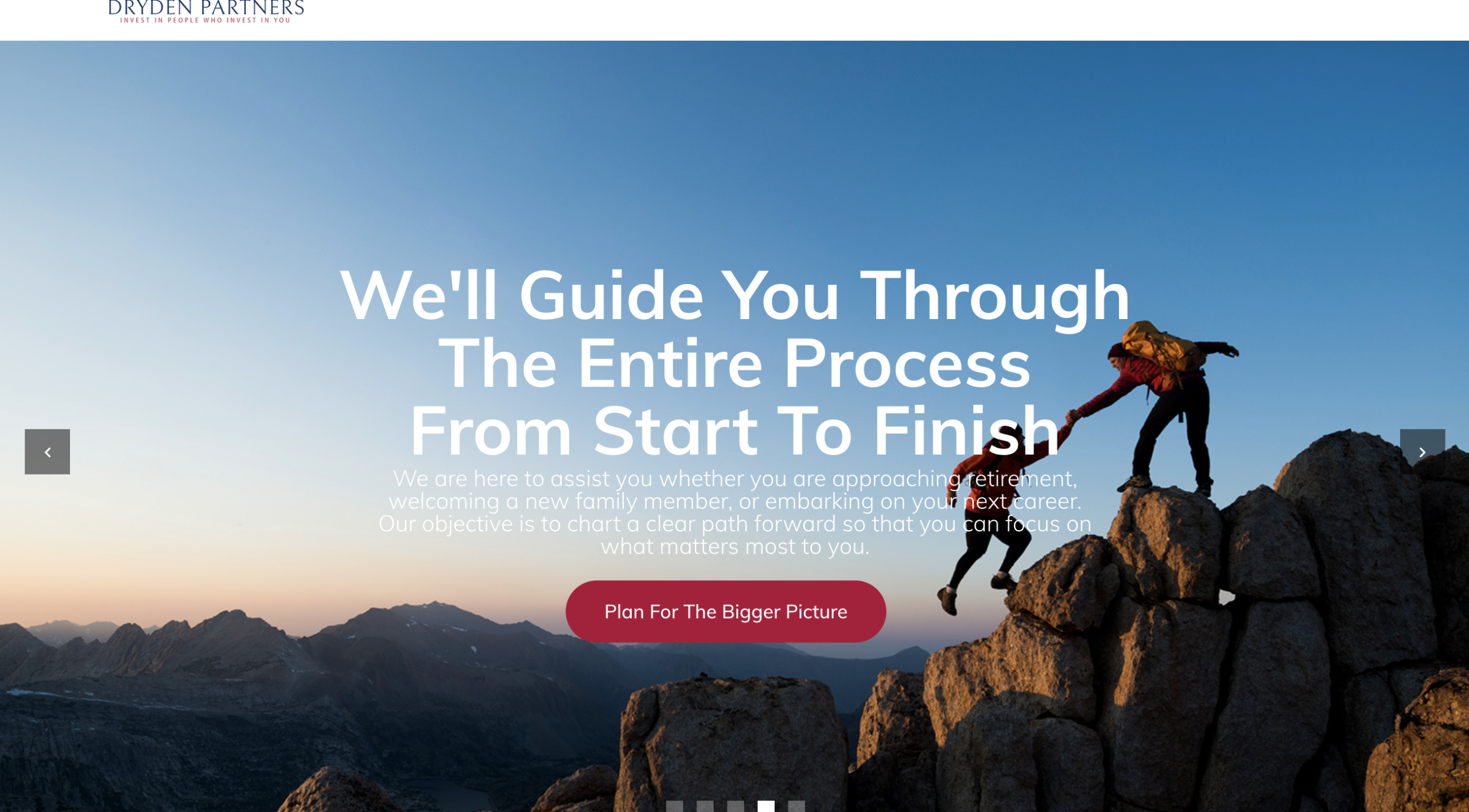 drydenpartners.com website homepage showing investment platform interface and trading options