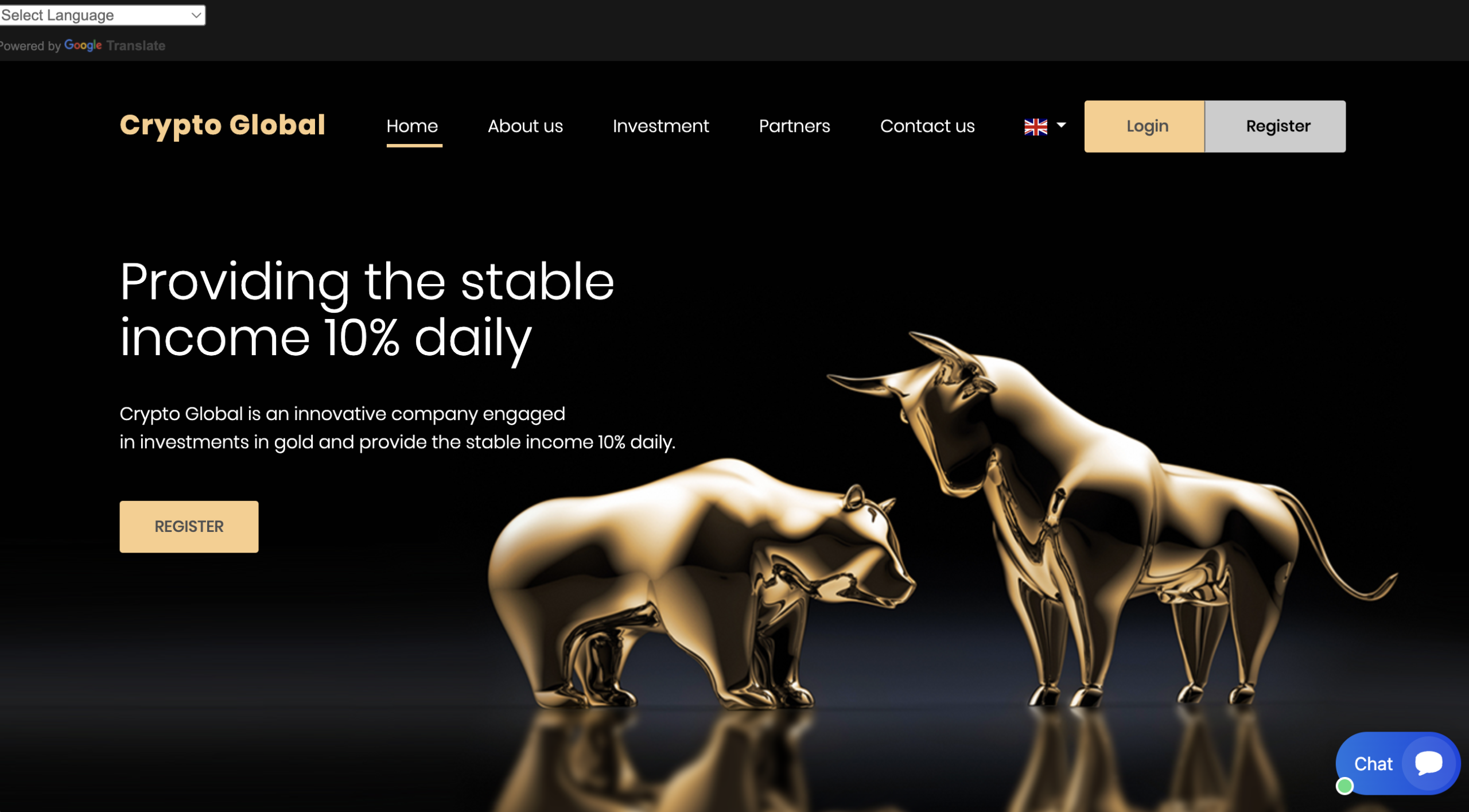 Screenshot of the Cryptoglobalplatform.pro homepage highlighting investment options and promotional offers, raising concern and skepticism.