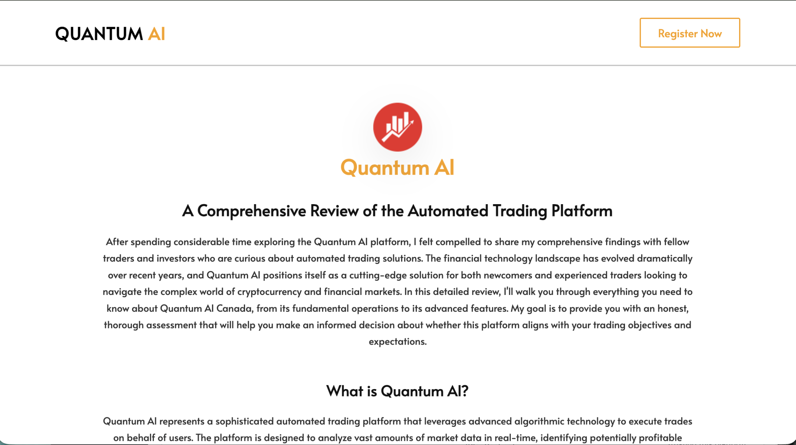 Screenshot of Quantum-AI.ca homepage displaying appealing graphics and bold promises of high returns from AI-driven trading.