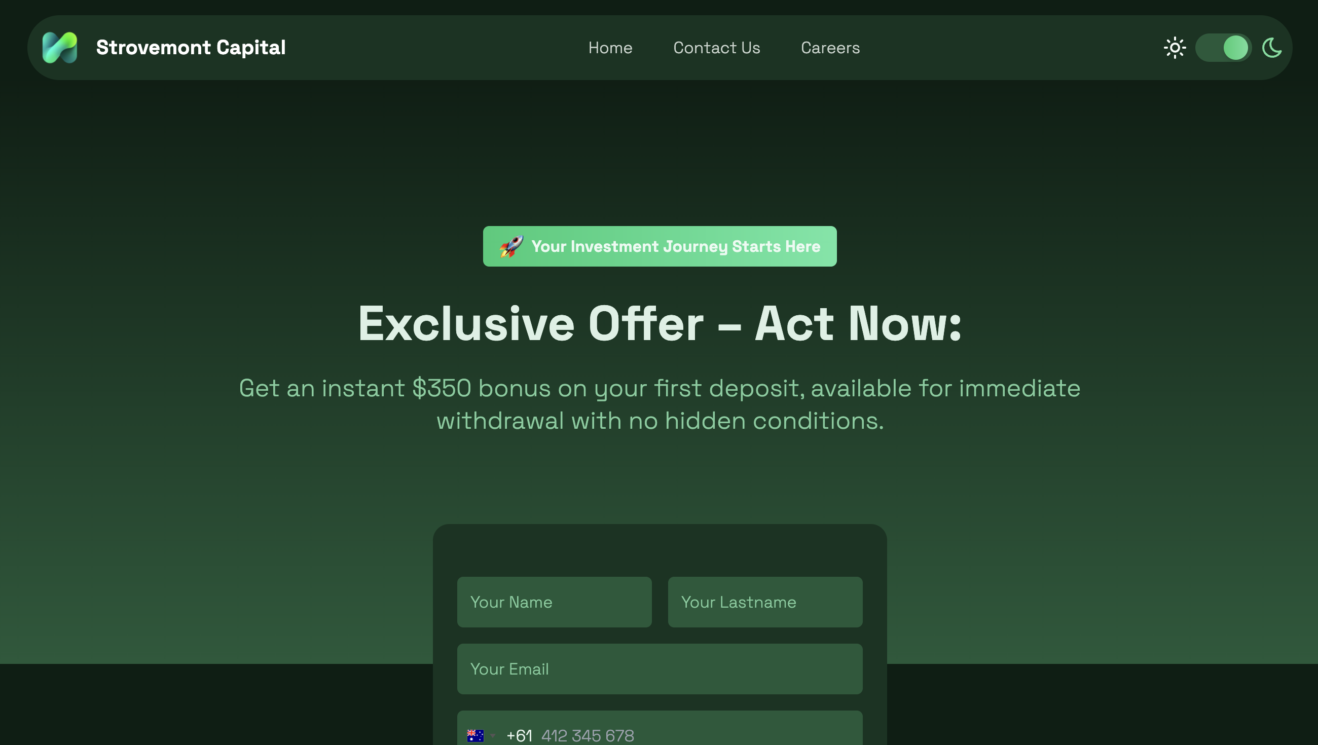 Strovemont.com website displayed on a laptop with a warning symbol highlighting potential investment scam risks and transparency concerns.