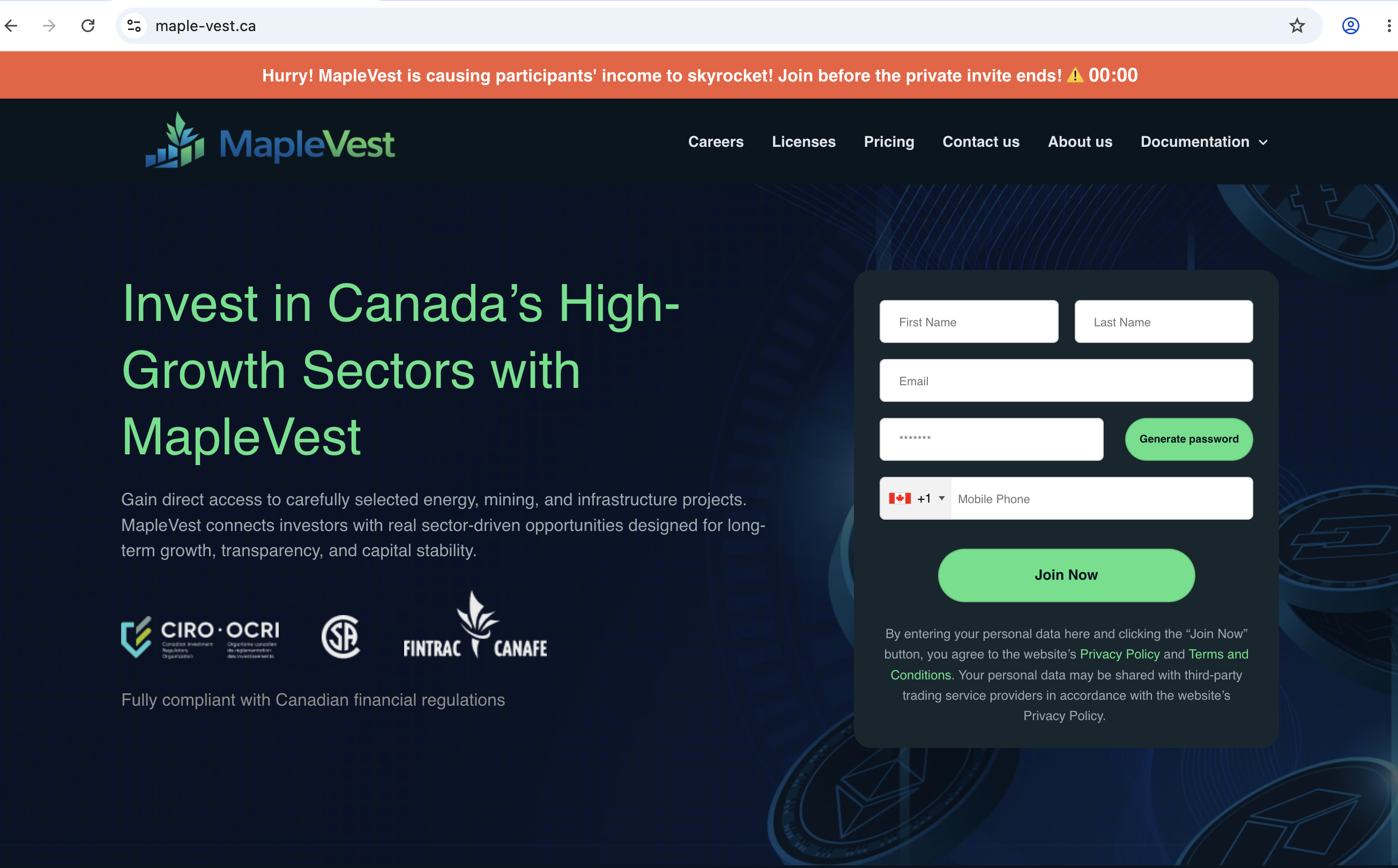 Maple Vest Maple Vest unlicensed investment scam platform with red flags