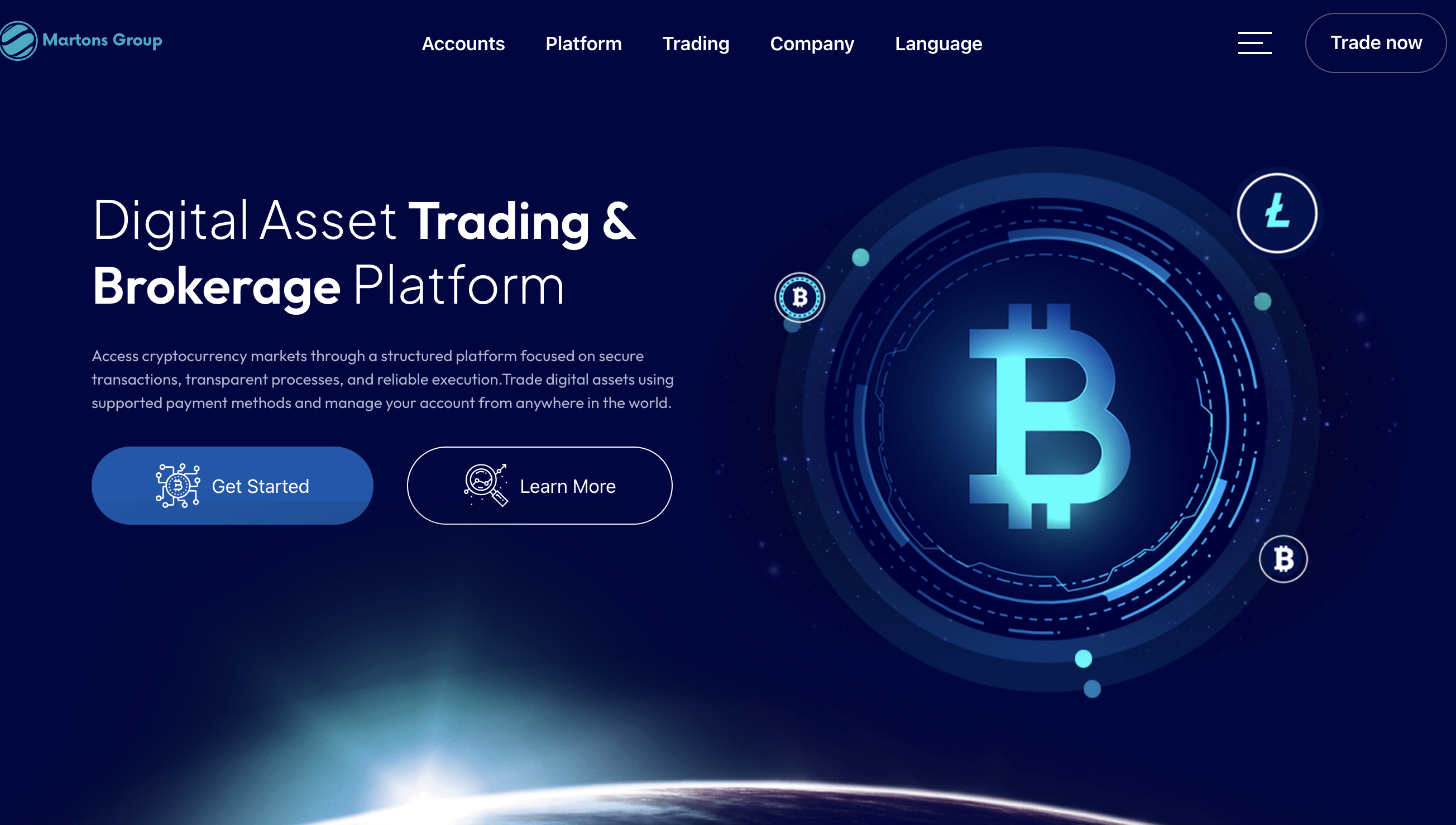 Screenshot of Martons.group website showing unlicensed trading platform with red flags highlighted